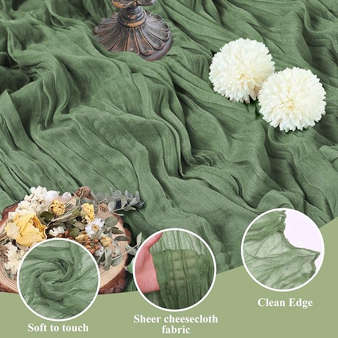 Asee'm 2pcs Cheesecloth Table Runner 120 Inches Sage Green Boho Gauze Cheese - Image 3