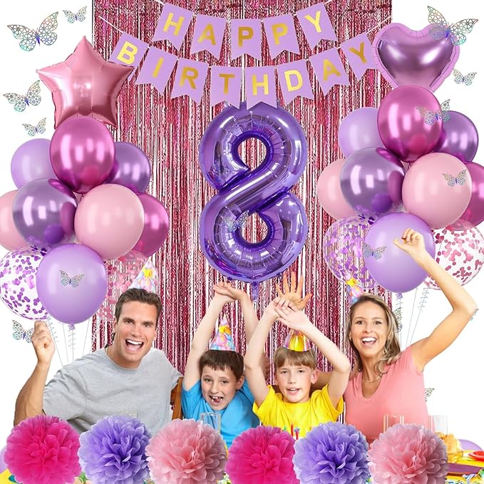 Pink Purple 8th Birthday Party Decorations - Image 5