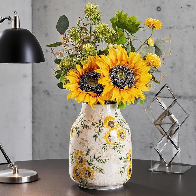 Sunflower Vintage Ceramic Yellow Floral Vase, Table Centerpieces, Kitchen by SUREYUESI