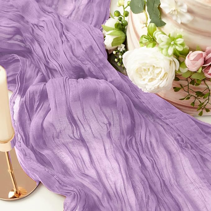 8 Pack 10Ft Table Runner 35x120 inch Purple Boho Gauze Table Cheese Cloth Long - Image 7