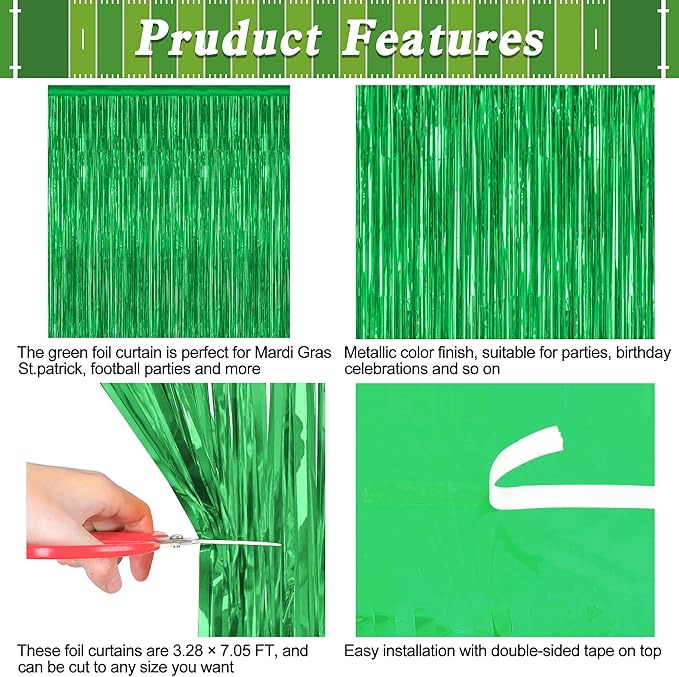 12 Pack Party Decorations, 3.28 FT x 7.05 FT Green Streamer, Metallic Birthday - Image 4