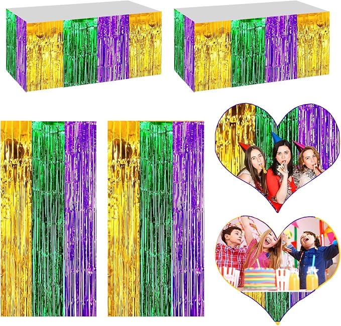 4P Metallic Foil Fringe Tinsel Table Skirts by FENGNIAN
