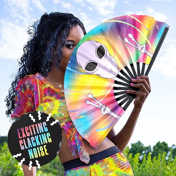 GloFX Rave Fan - Rainbow Alien - Large Folding Fan - Festival Gear - Image 5