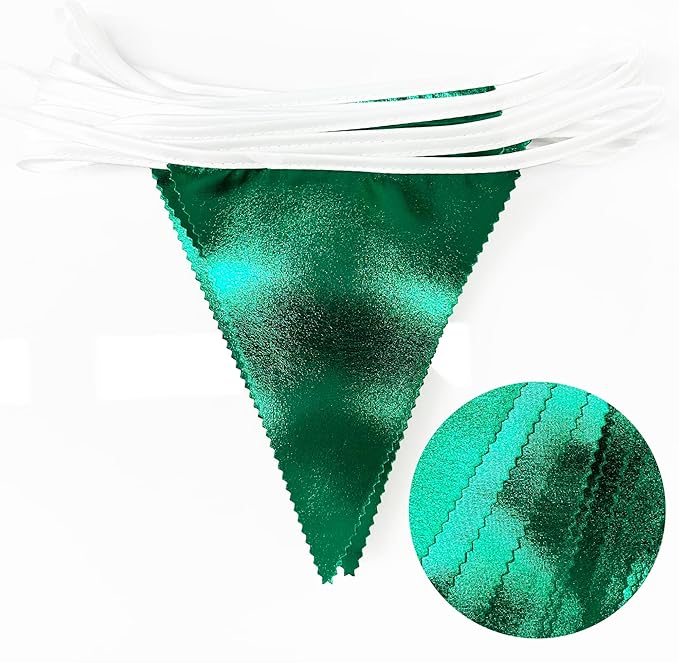 Green Party Decorations Triangle Pennant Banner Flag Dark Green Metallic Fabric - Image 3