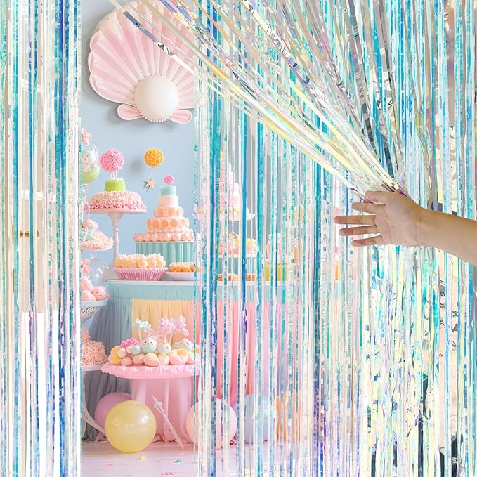 2 Pack Iridescence Party Streamers Backdrop Curtains, 3.3x8.2ft Holographic - Image 9