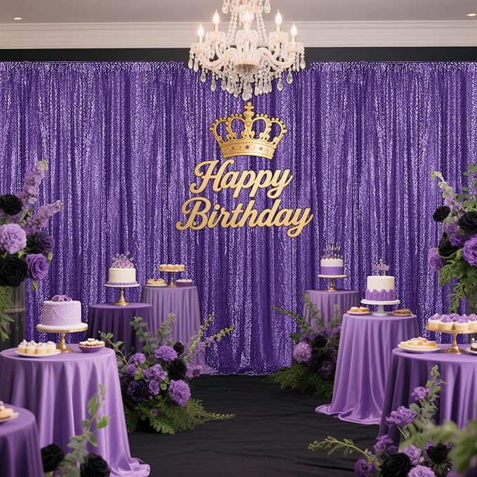 Purple Sequin Backdrop Curtain 2 Pieces 2FTx8FT Glitter Photography Backdrop - Image 2