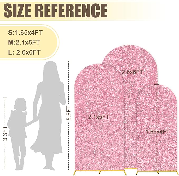 MODFUNS Metal Arch Backdrop Stand and Cover Set 4&5&6ft Pink Gold Sequins Arch - Image 3
