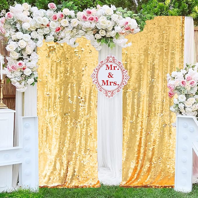 JYFLZQ Gold Payette Sequin Backdrop Curtains 8ft x 8ft 1 Panel Shimmer Wall - Image 2