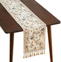 ISAENNE Designer Linen Table Runner 71 Inches Long, Elegant Floral Bird Pattern by Isaennehomedecoration