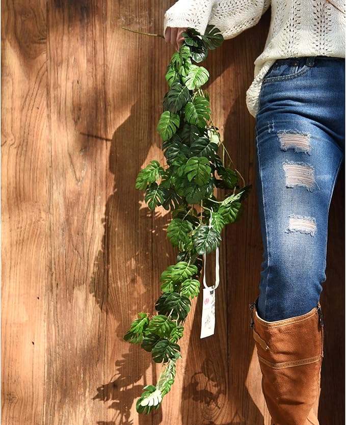 FiveSeasonStuff Monstera Plant Garlands, Artificial Leaf Bendable Vines - Image 2