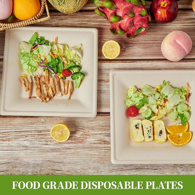 ECOLipak 125 Pack Compostable Square Paper Plates 6 inch Disposable, - Image 6