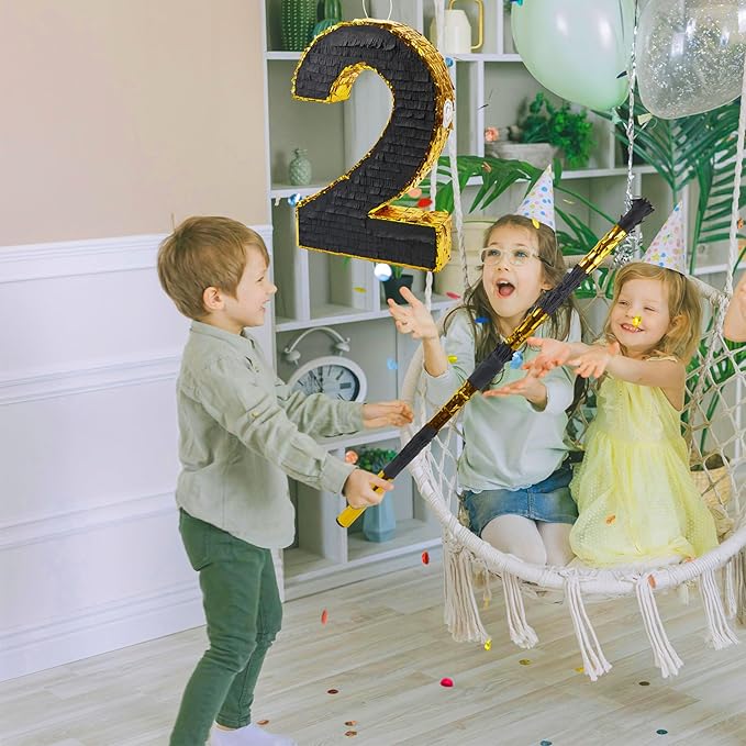 PCFING 20 Inch Number 2 Piñata Gold Black - Image 5
