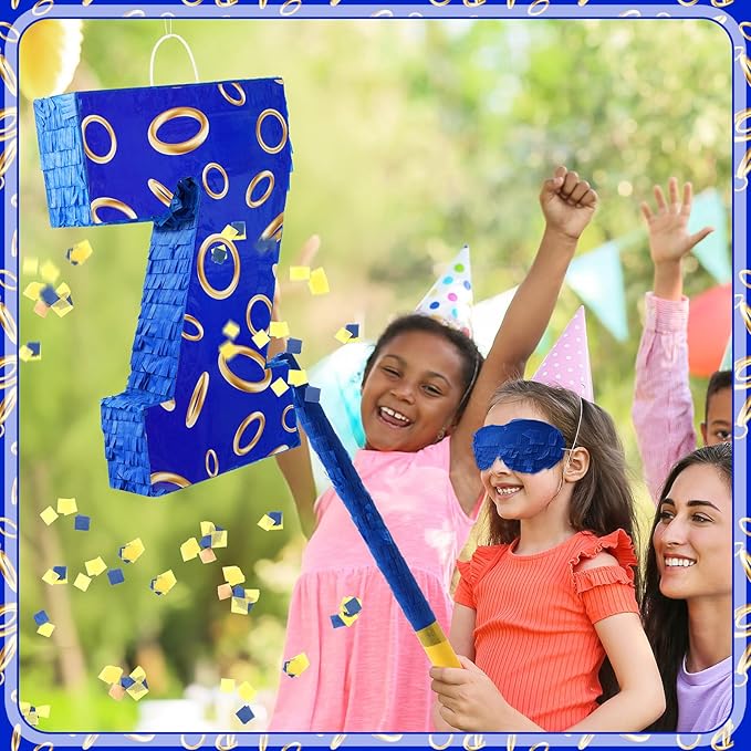 Number 7 Blue and Golden Rings Piñata - Image 6