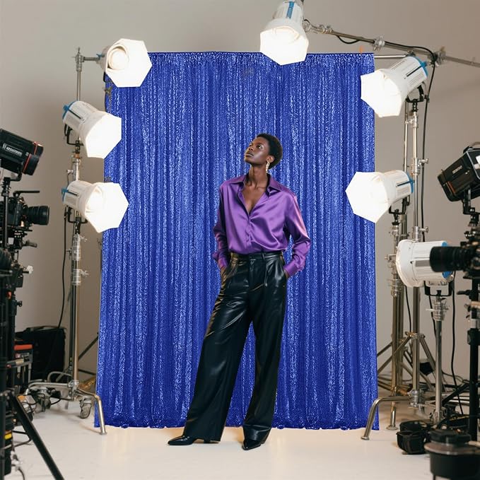 Navy Blue Sequin Backdrop Curtain 4 Pieces 2FTx8FT Glitter Photography Backdrop - Image 8