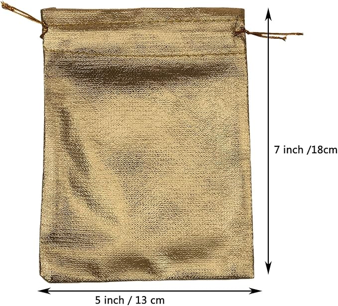 Pack of 100 5"x 7" Heavy Duty Gold Drawstring Organza Jewelry Pouches Wedding - Image 5
