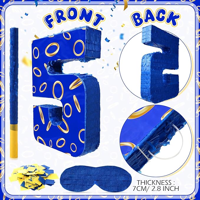Number 5 Blue and Golden Rings Piñata - Image 3