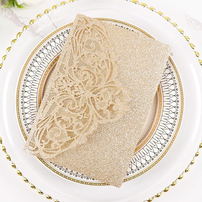 25pcs Gold Glitter Laser Cut Invitations Tri-Fold Blank Personalized Wedding - Image 7