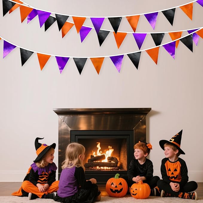 Black Orange Purple Halloween Party Decorations Metallic Fabric Triangle - Image 5