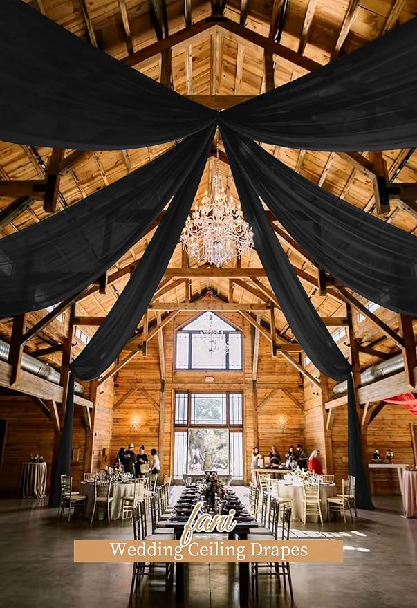 6 Panels Black Ceiling Drapes 5ftx20ft Wedding Chiffon Fabric Arch Draping - Image 7