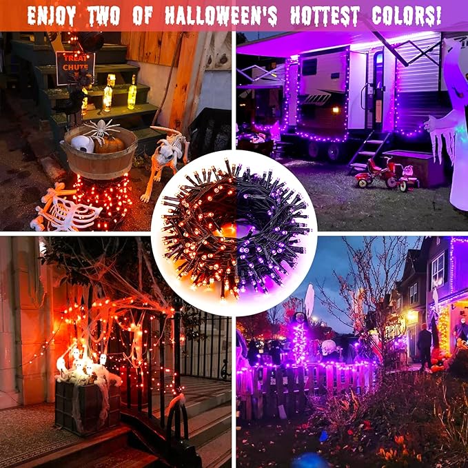 JMEXSUSS Orange and Purple Solar Halloween Lights, 2 Pack 100 Led Color - Image 2