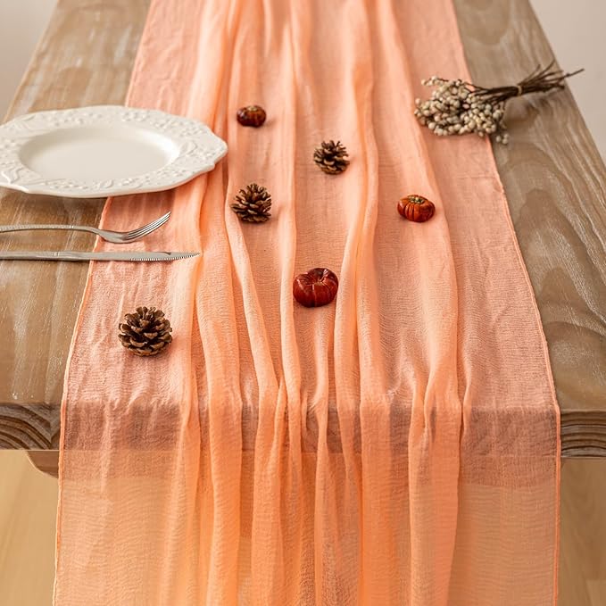 Fresh Salmon Cheesecloth Table Runner Peach Echo Gauze 120 Inch 10 FT Boho - Image 3