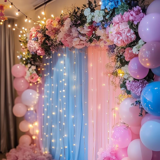 Fomcet Tulle Curtains with Lights String Pink and Blue 10FT X 10FT Sheer - Image 8