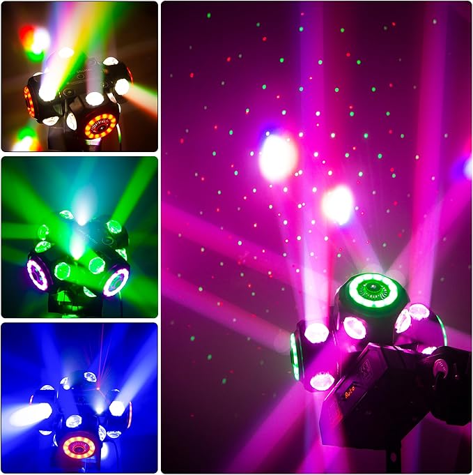 4Head Moving Disco Lights W/ 16Light Strips RGBW LED Rotating Beam Stage - Image 2