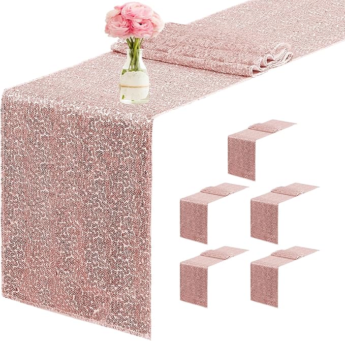 6 Packs 12 x 72 inches Sequin Table Runner, Rose Gold Glitter Table Runner by Unknown