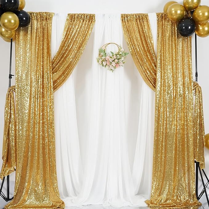 Poise3EHome Gold Sequin Backdrop Curtains, 2 Panels Gold Sequin Backdrop - Image 9