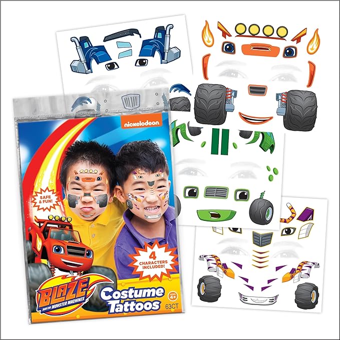 Blaze Costume Face Temporary Tattoos – Kids Temporary Tattoo Set Featuring by Savvi