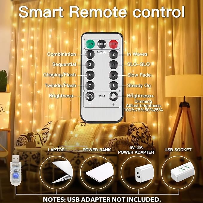 suddus Curtain Lights for Bedroom, 200 Led Hanging String Light Outdoor - Image 7