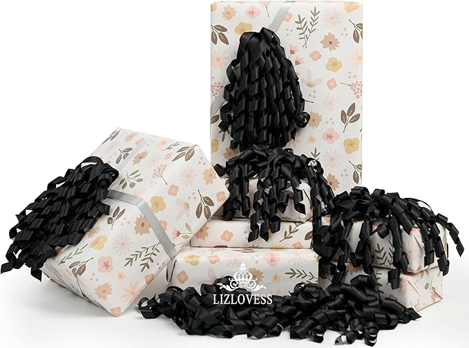 6 Inch Black Curly Bows for Gift Wrapping Set of 6, Self Adhesive Bows Black - Image 3