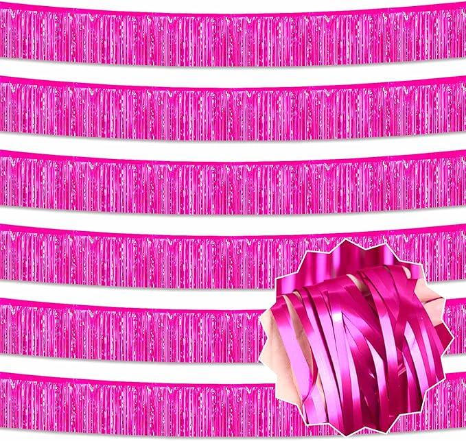 6 Pack 10 Ft Fuchsia Foil Fringe Garland Metallic Streamers Tinsel Banner Wall by LANTIANCHEN