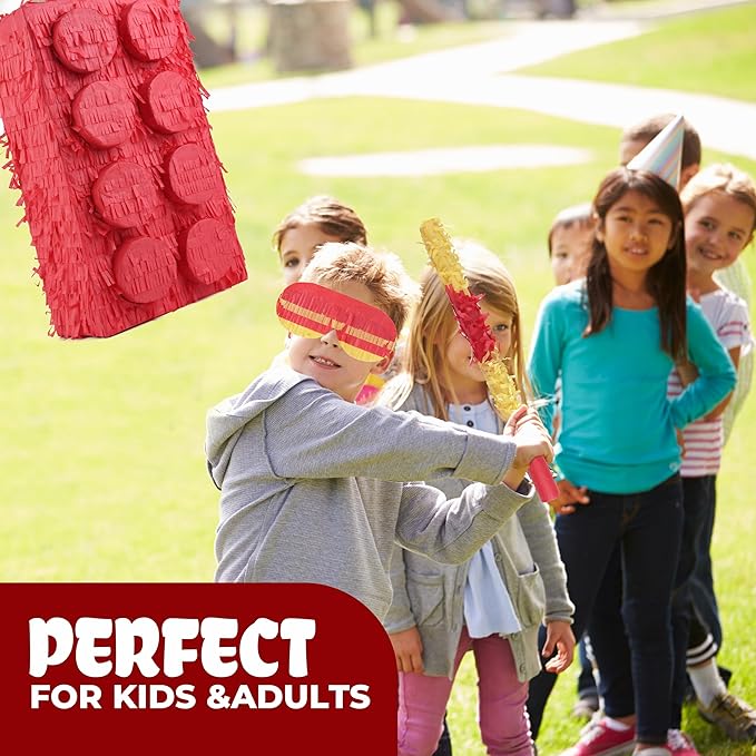 Block Pinata Bundle with a Blindfold and Bat, Building Blocks Theme Birthday - Image 6