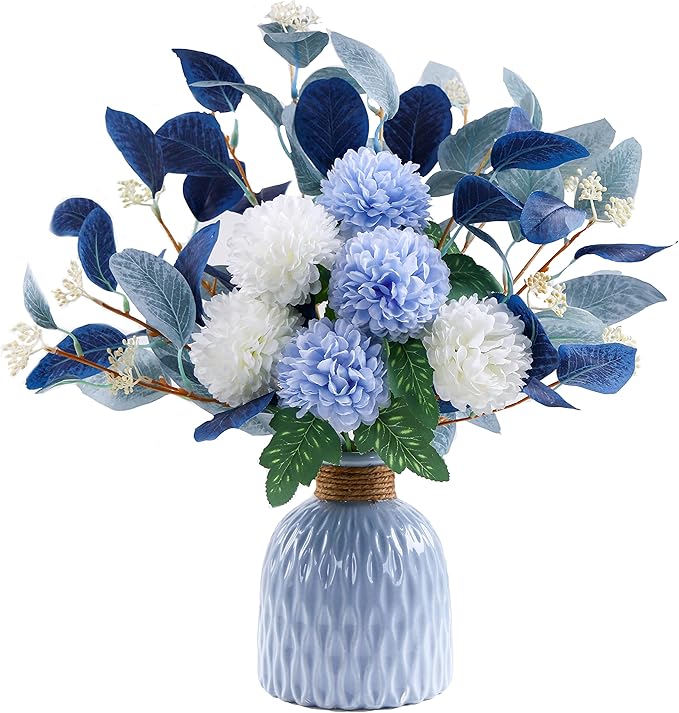 Artificial Flowers with vases, Fake Hydrangea with Eucalyptus Bouquet by Unknown