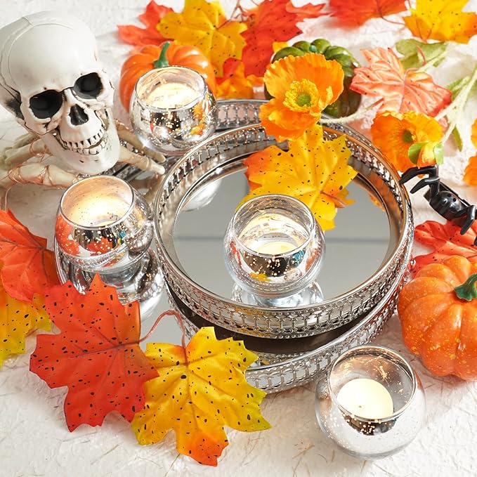 Homemory 12 Pcs Silver Votive Candle Holders, Round Mercury Glass Candle Holder - Image 7