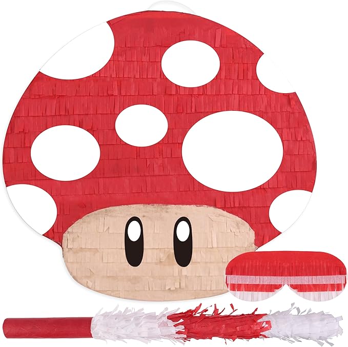Mushroom Pinatas Bundle with a Blindfold and a Bat, Mexican Theme Parties by Birchio