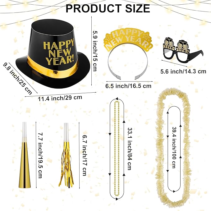 Fovths 264 Pieces 2025 New Years Eve Party Supplies Includes Glasses Top Hats - Image 3