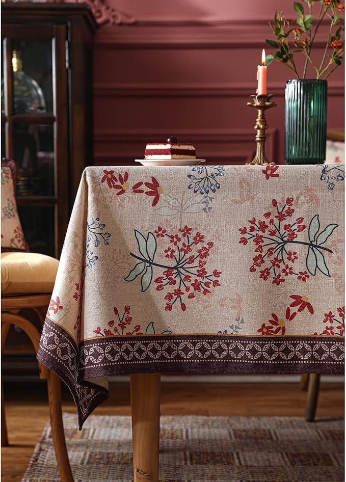 patdrea Designer Linen French Long Rectangular Table Cloth, Vintage Red Floral - Image 9