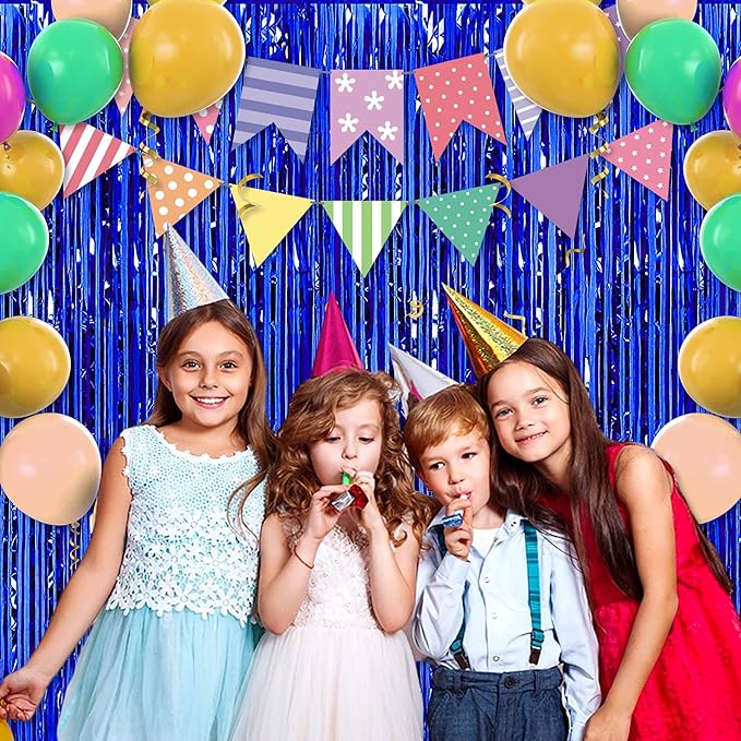 6 Pack 3.28x9.8 Ft Blue Foil Fringe Backdrop Curtains, Metallic Tinsel - Image 6