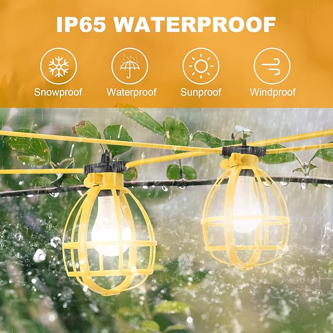 50FT Construction String Lights, 50W 5 Bulbs Work Lights - Image 3