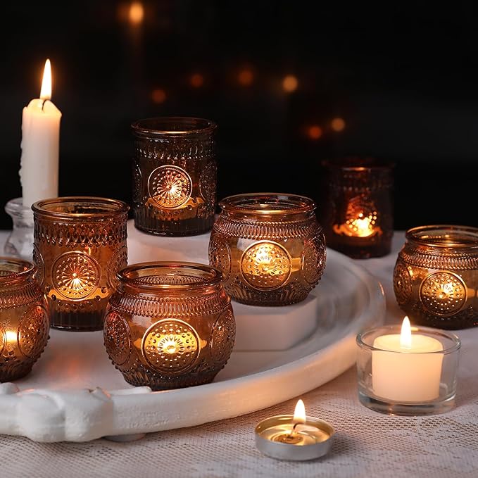 DARJEN 12Pcs Amber Votive Candle Holders - Image 7