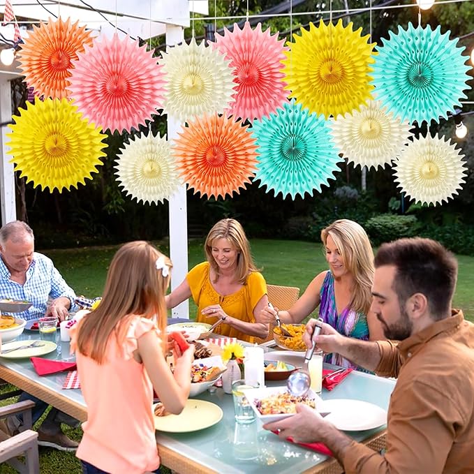12PCS Paper Fans Colorful Rainbow Pastel Party Decorations Tissue Paper Flowers - Image 7