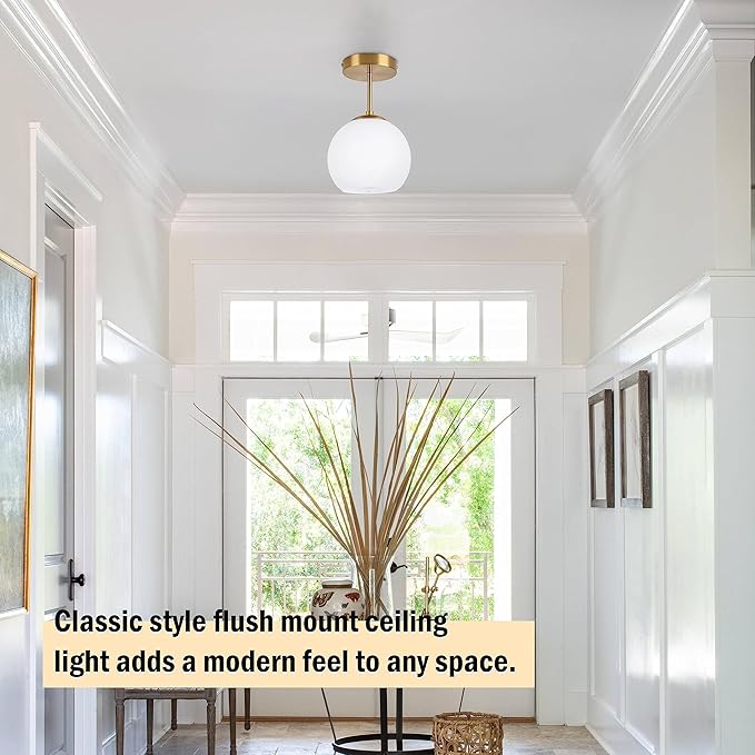 Gold Semi Flush Mount Ceiling Light Fixture Milk Glass Light Fixture Mid - Image 2