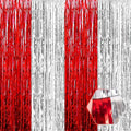 6 Pack Red Silver Foil Fringe Curtain Backdrop, 3.28Ft x 8.2Ft Metallic Tinsel by Ferwzsr
