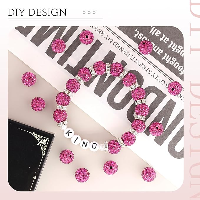 150 pcs 10mm Rhinestone Beads for Jewelry Making, Fuchsia Shiny Round Shamballa - Image 4
