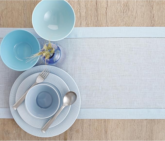 Solino Home Linen Light Blue Table Runner 108 Inches Long - Image 3