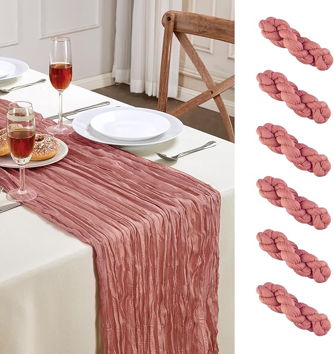 6 Pack Rose Cheesecloth Table Runner 10FT Long Boho Gauze Table Runner Rustic by AGIRL