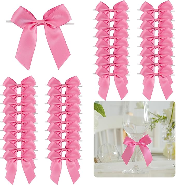 3.5" Hot Pink Bow Satin Pre-Tied Bows by LiBongTa
