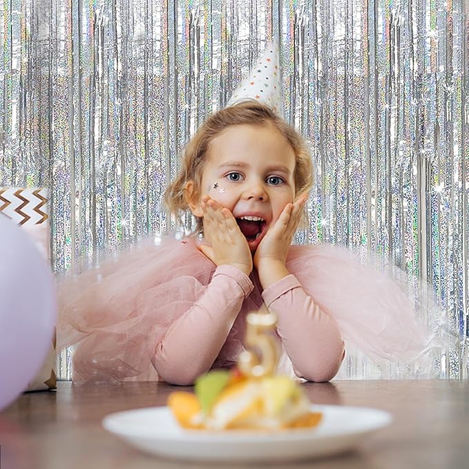 Tinsel Curtain Party Backdrop Silver Birthday Decorations 2 Packs Glitter Foil - Image 3